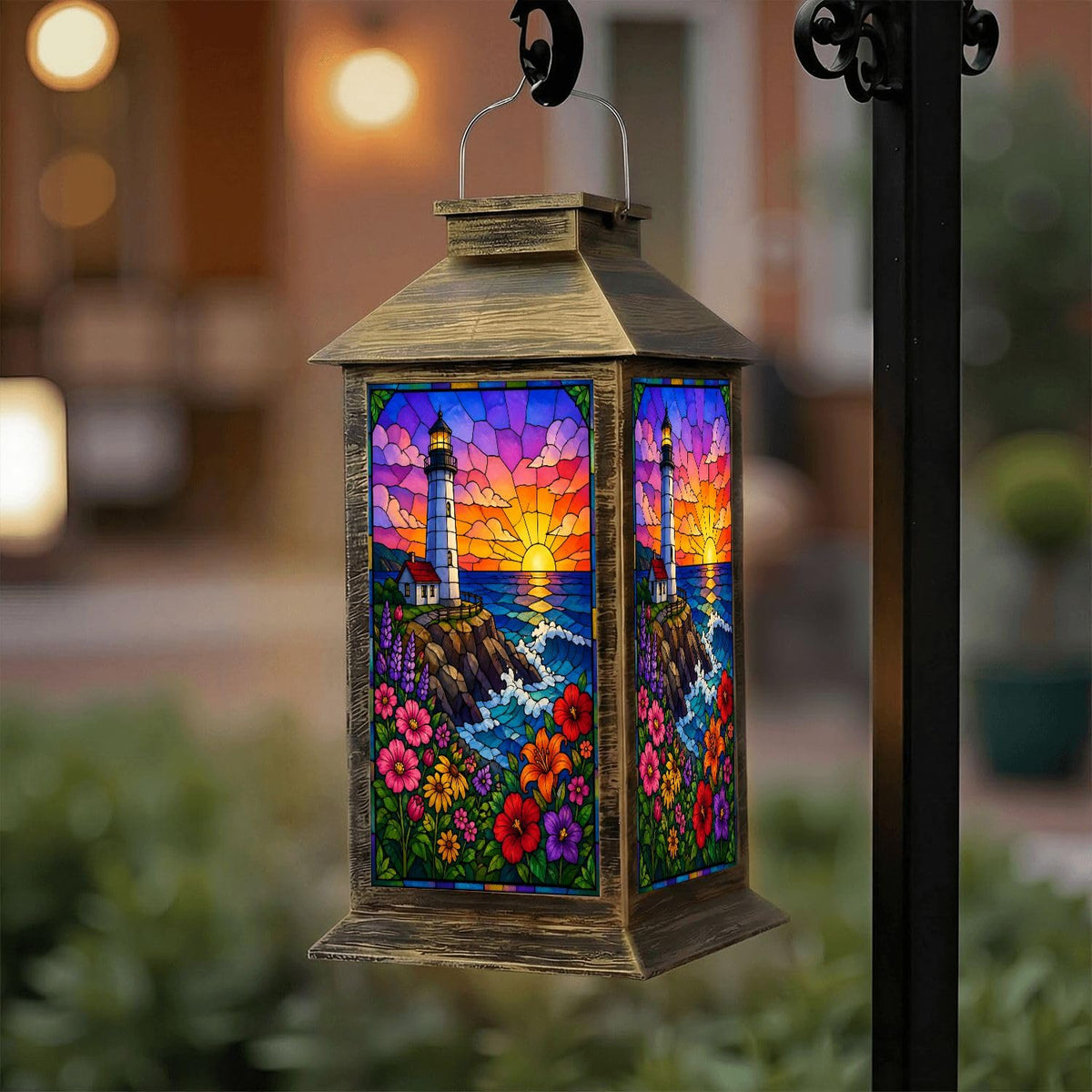 Waterproof Stained Glass Solar Lantern P8269
