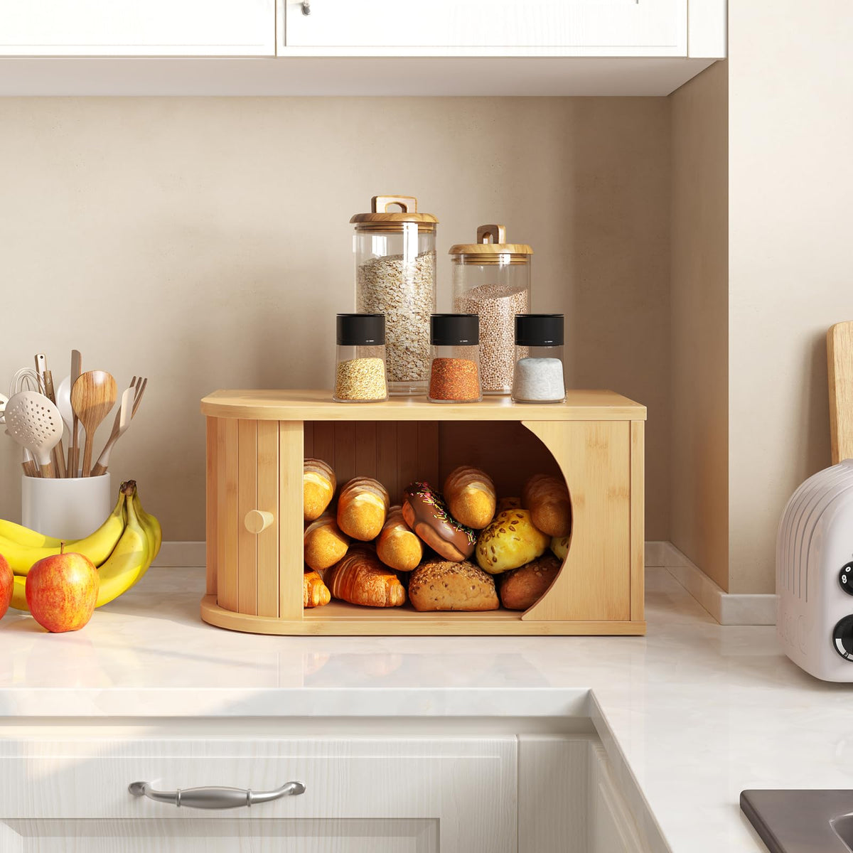 Bamboo Bread Box with Roller Door E4034