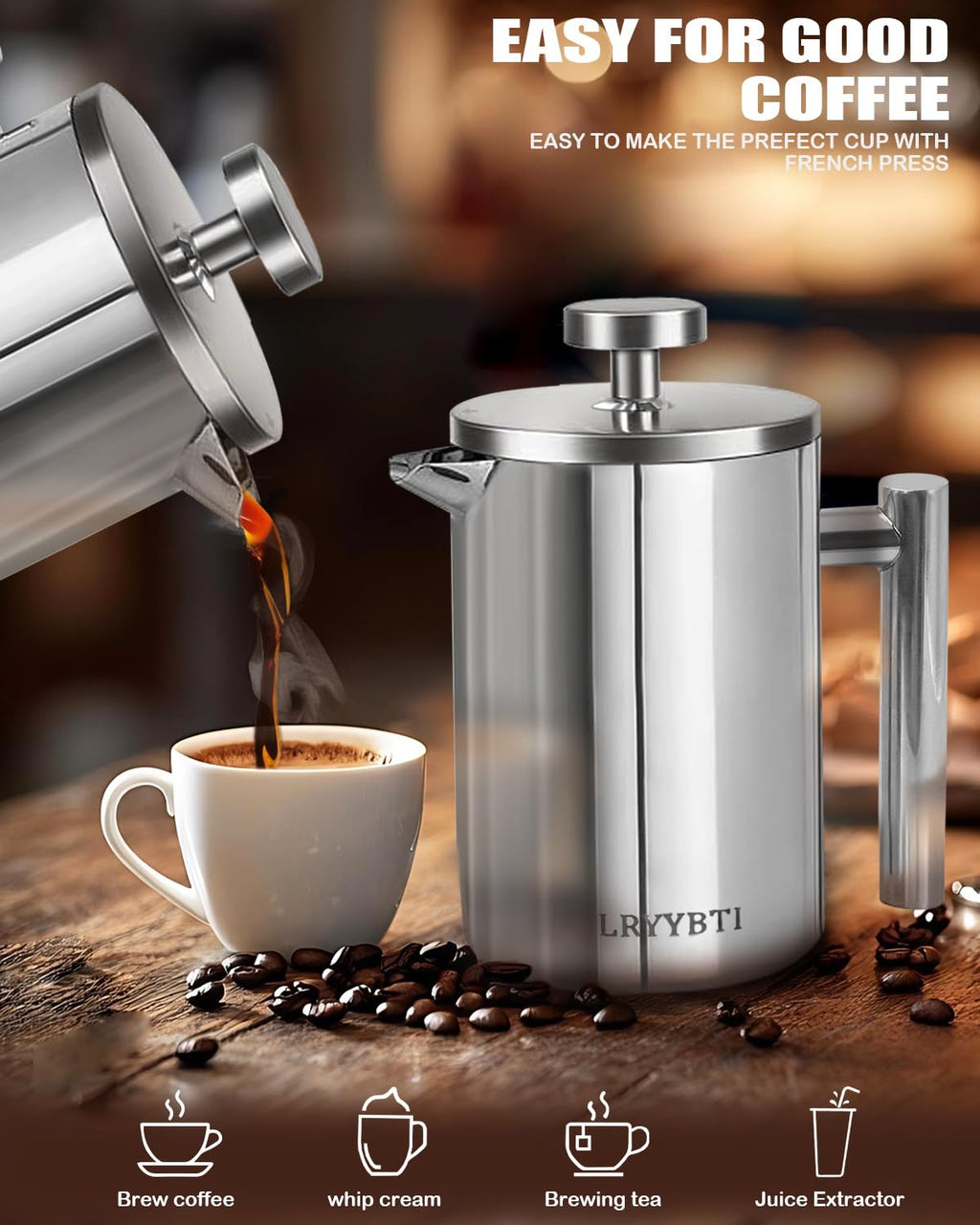 French Press Coffee Maker Stainless Steel 17 OZ D159839