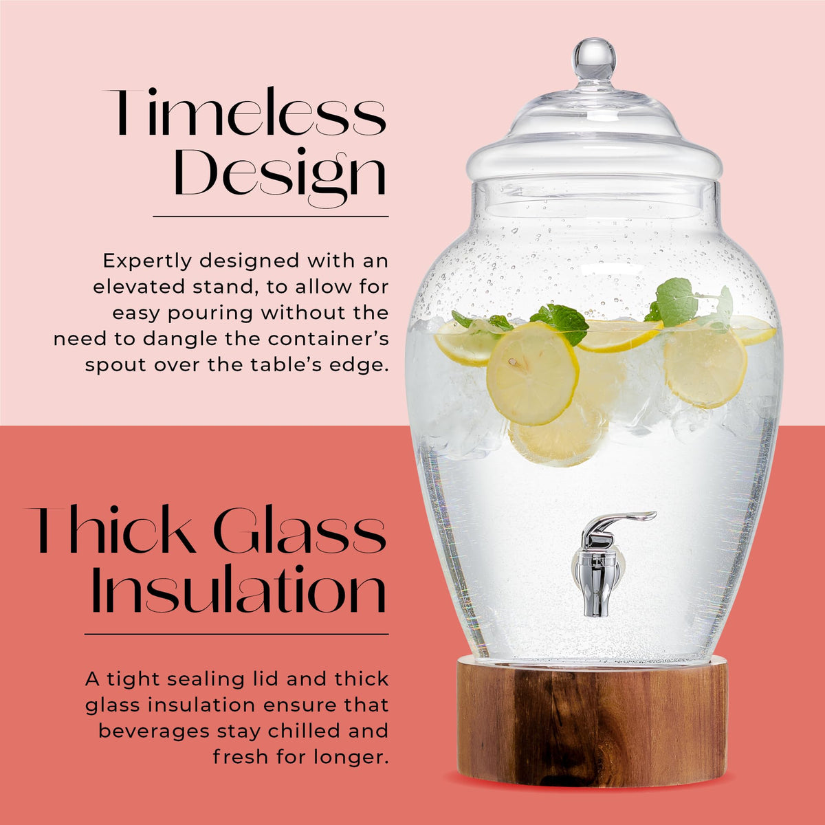 Glass Beverage Dispenser with Wood Base, 3 Gallon Q8316