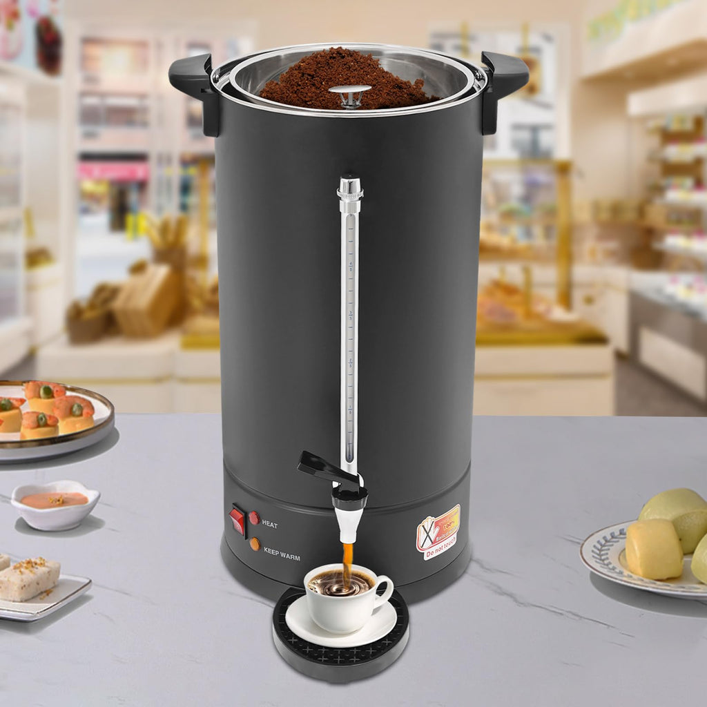 25L Stainless Steel Coffee Urn Hot Water Dispenser Commercial Electric Brewer with Drip Tray Black T319