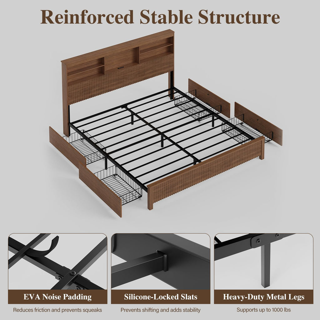 Queen Size Bed Frame with 4 Storage Drawers D9154