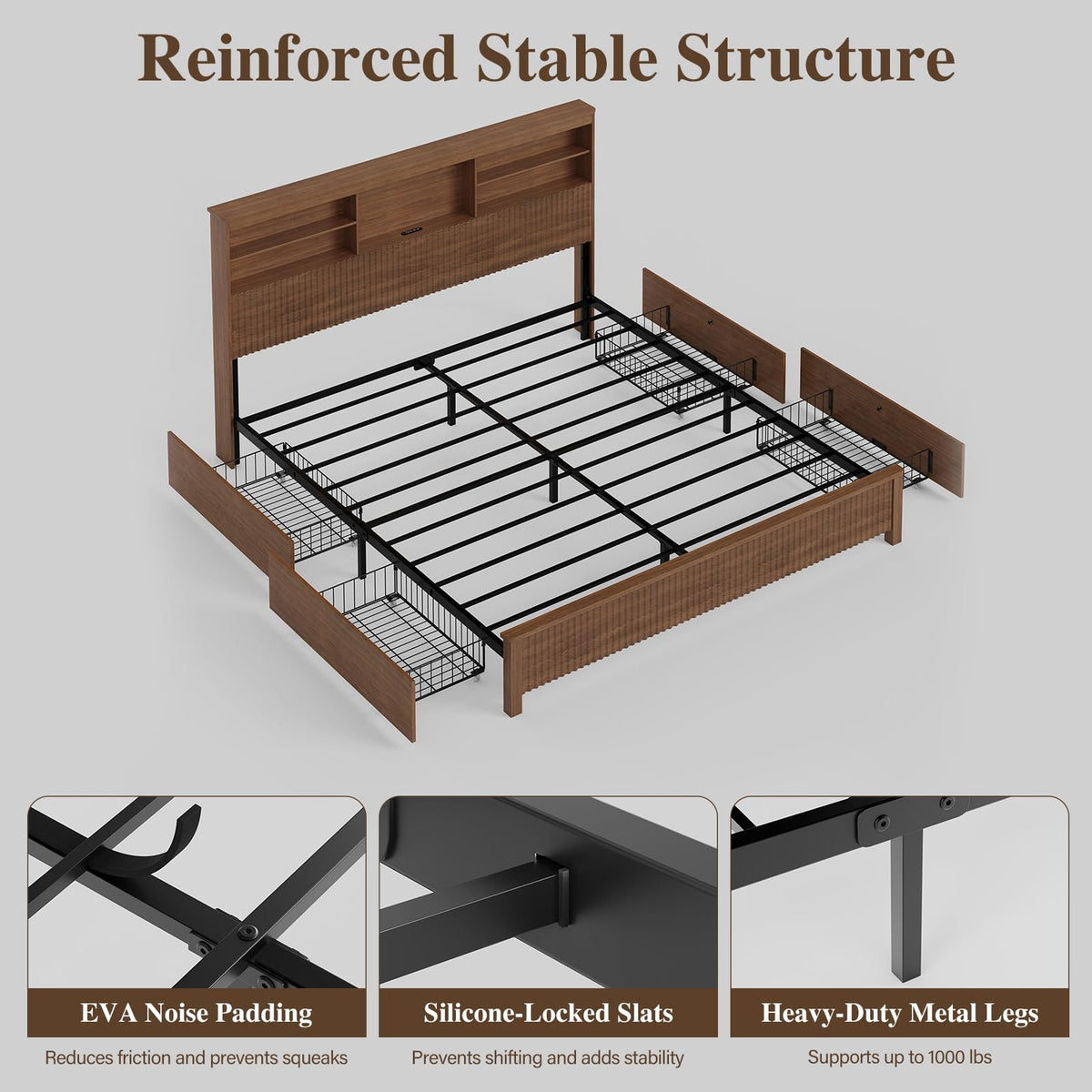 Queen Size Bed Frame with 4 Storage Drawers D9154