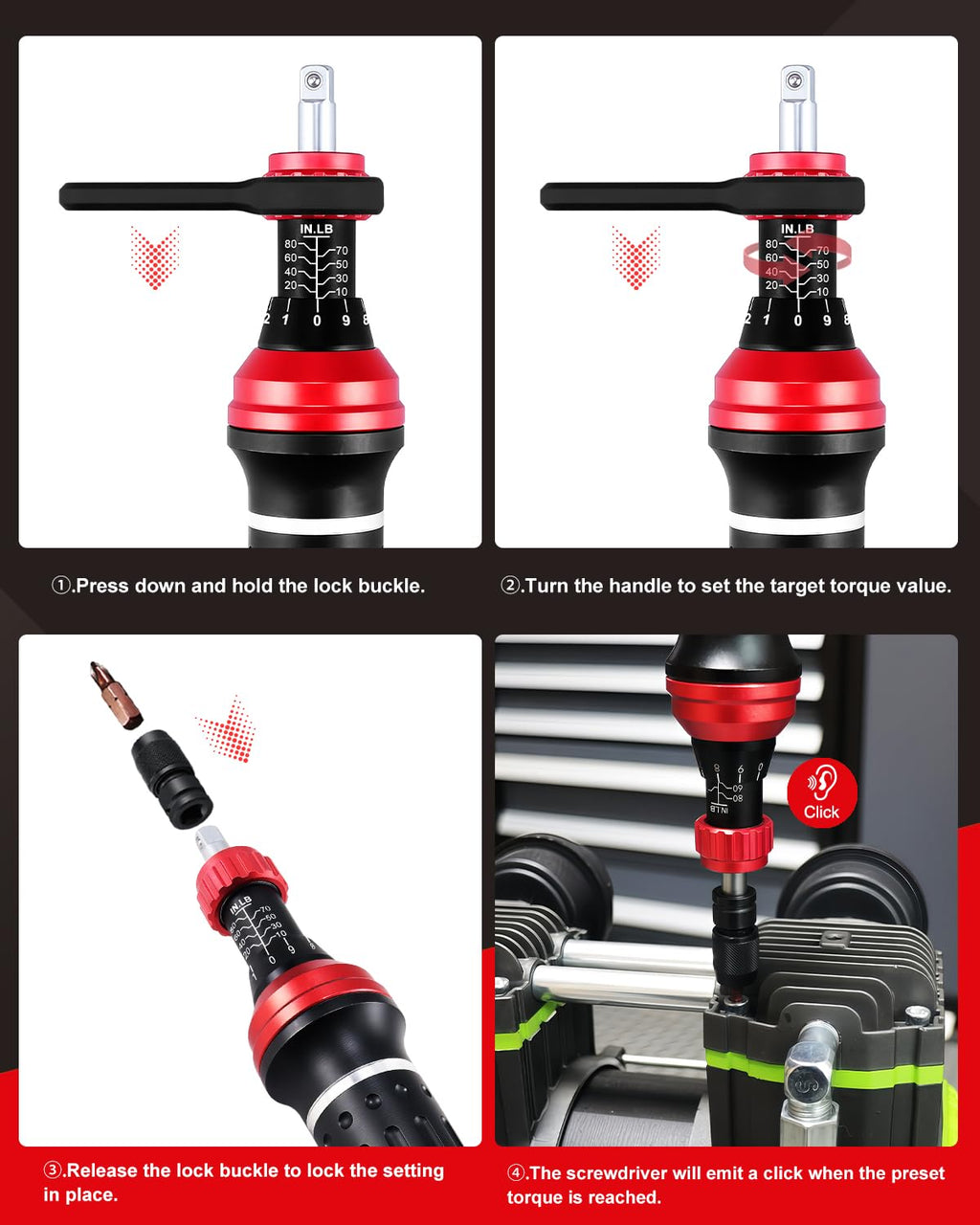 Torque Screwdriver 10-80 in.lb 1/4” Torque Driver Set with Bit Set X59561