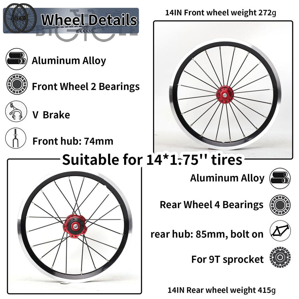 14inch 412 V-Brake Folding Bike Wheelset K267