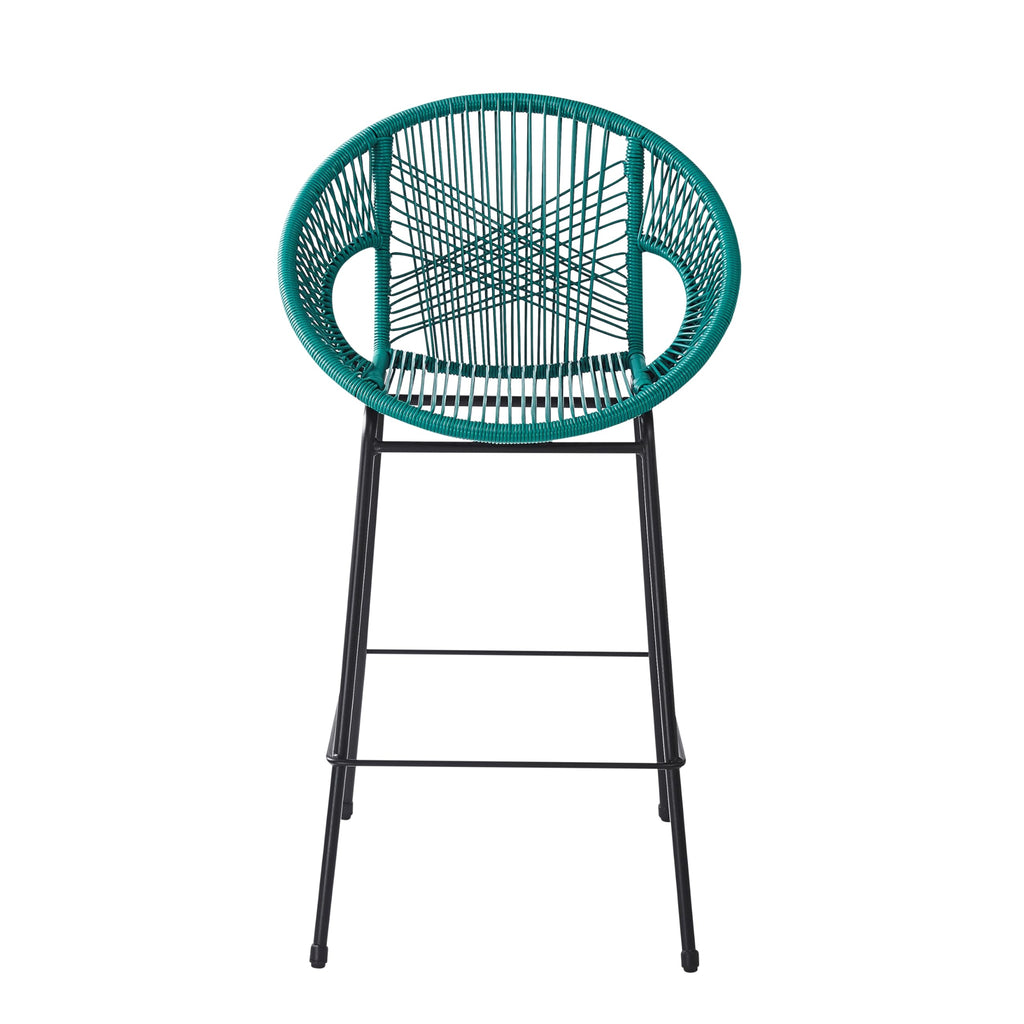 Teal Faux Wicker Outdoor Bar Stool Set of 2 D363003
