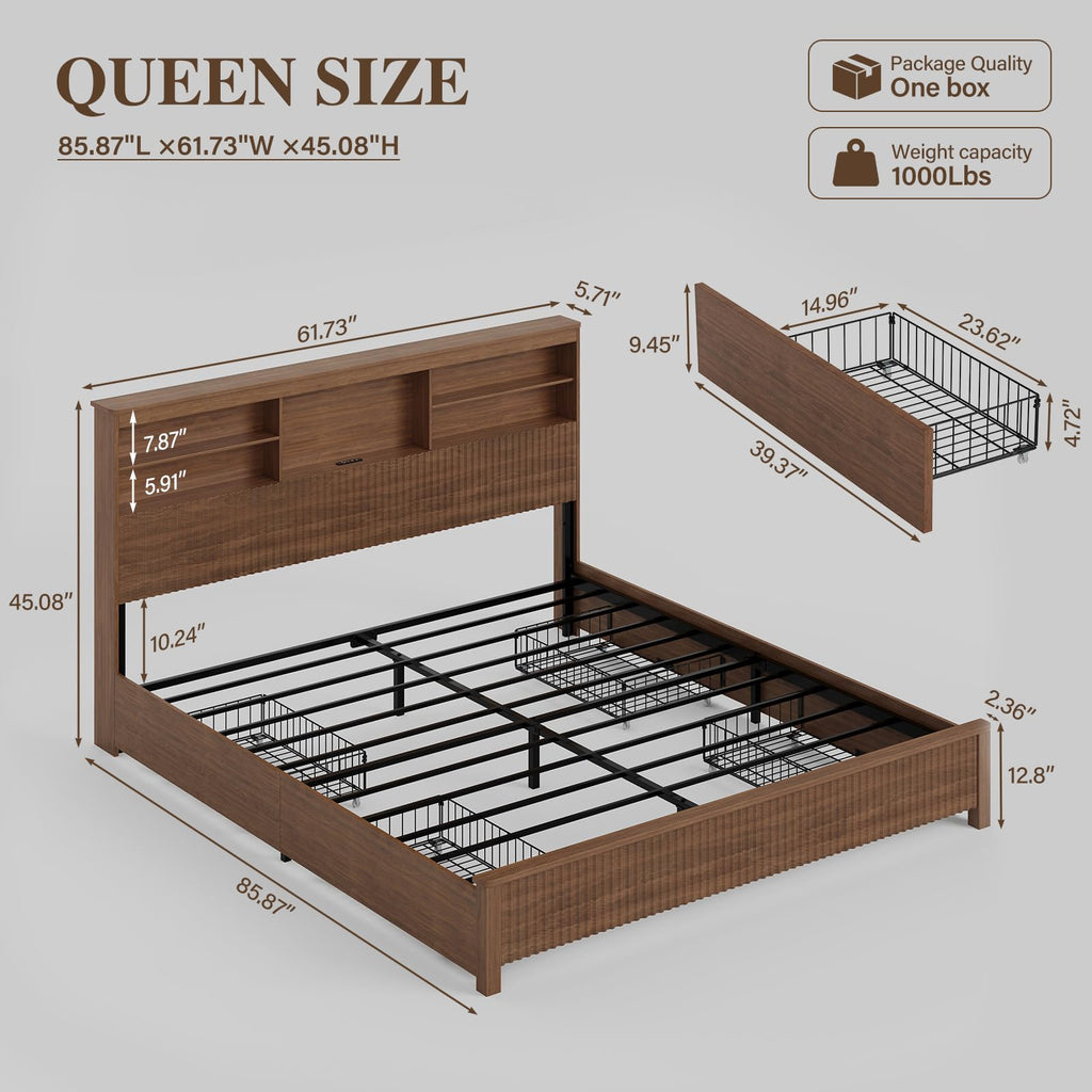 Queen Size Bed Frame with 4 Storage Drawers D9154