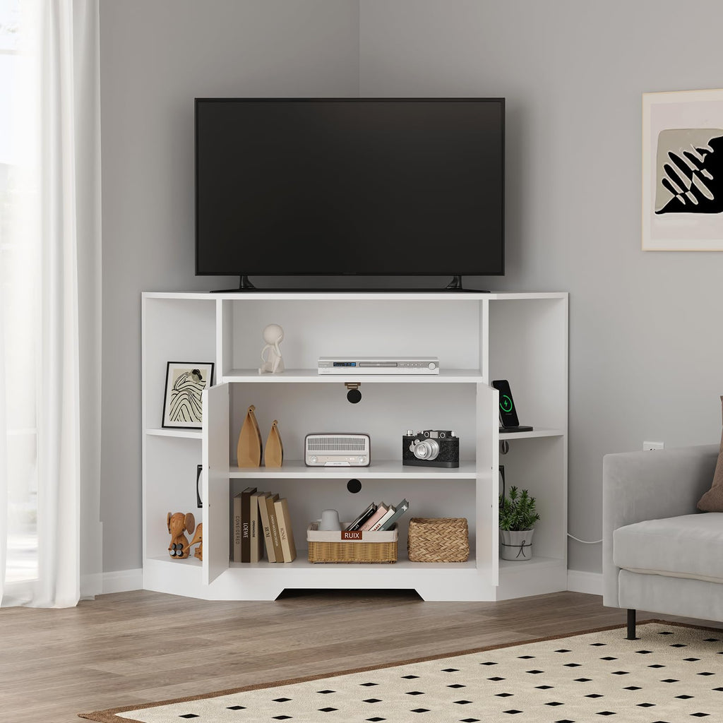 Corner TV Stand with Power Outlet & Barn Doors H802257