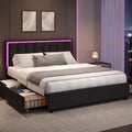Black Full Size Upholstered Bed Frame with 4 Drawers and LED Lights H595