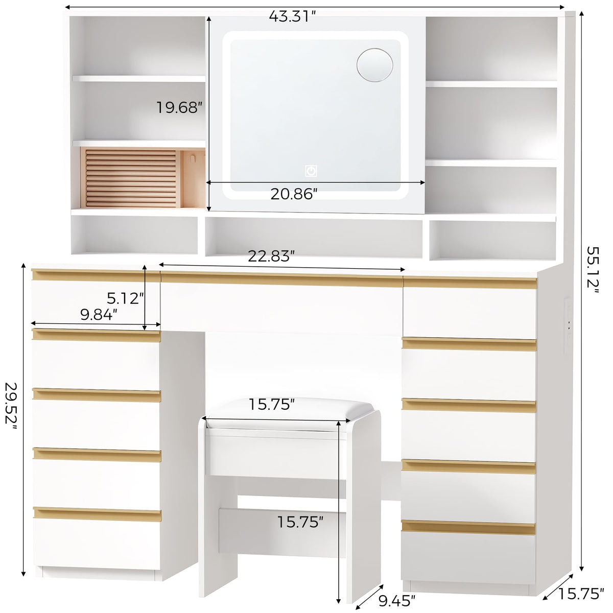 Large Vanity Desk with Sliding Mirror and Jewelry Storage G634