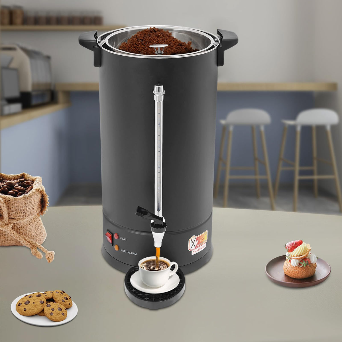 25L Stainless Steel Coffee Urn Hot Water Dispenser Commercial Electric Brewer with Drip Tray Black T319