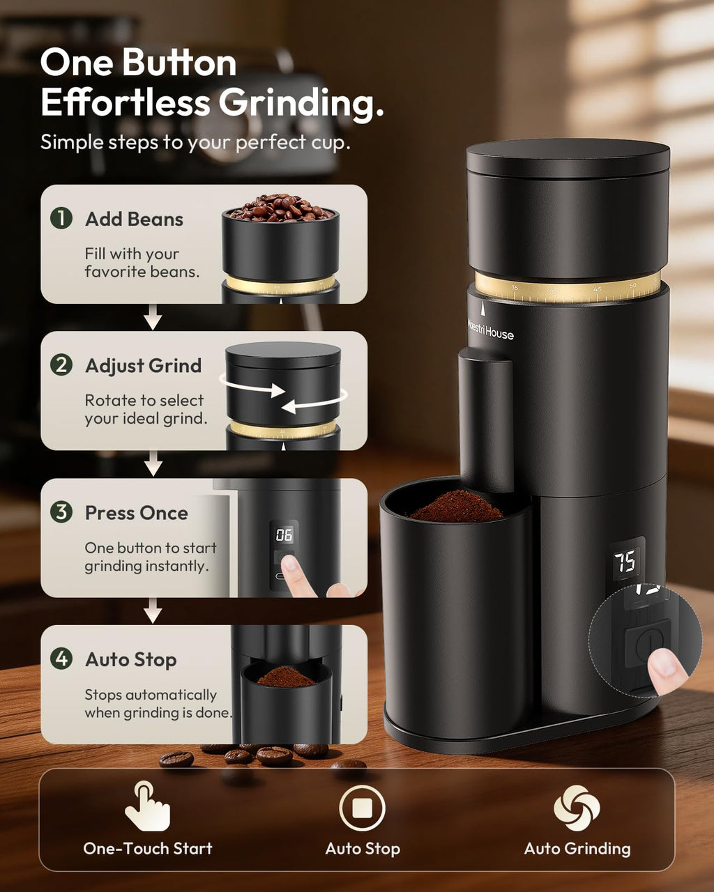 Rechargeable Single-Dose Burr Coffee Grinder D6369