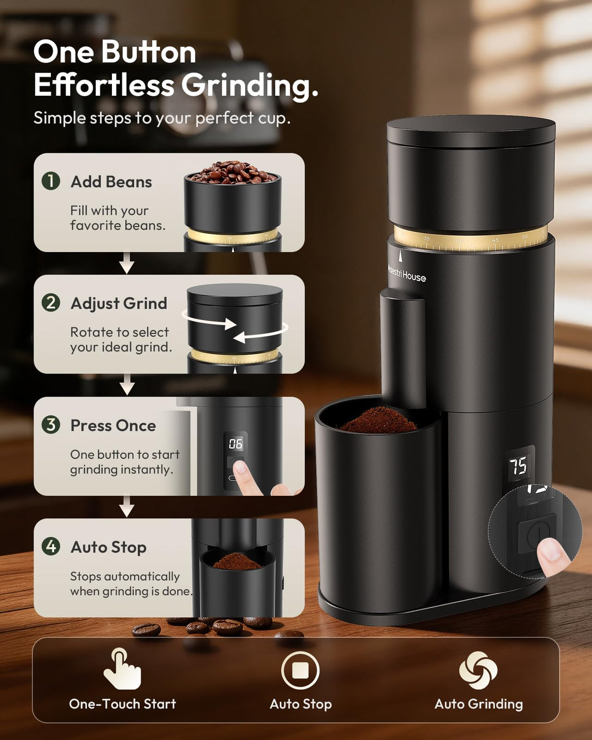 Rechargeable Single-Dose Burr Coffee Grinder D6369