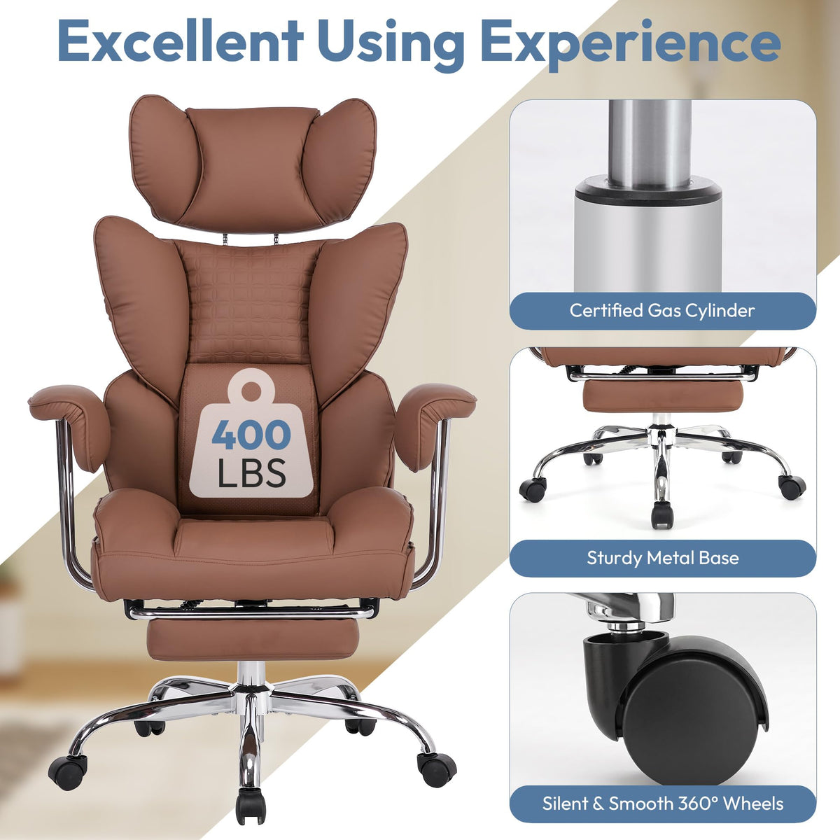 Brown Ergonomic Executive Office Chair with Footrest R16031