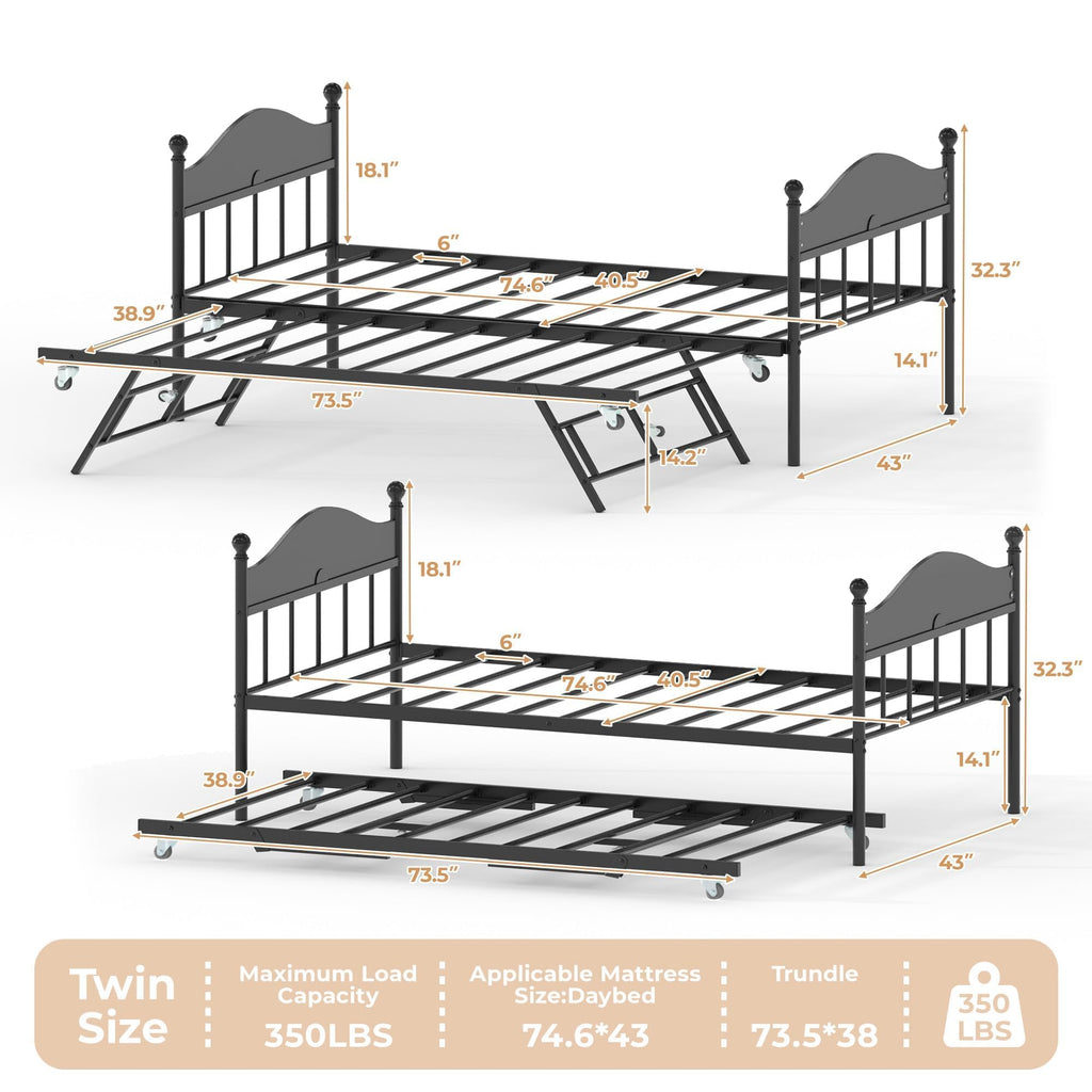 Black Daybed with Pop Up Trundle Q47415