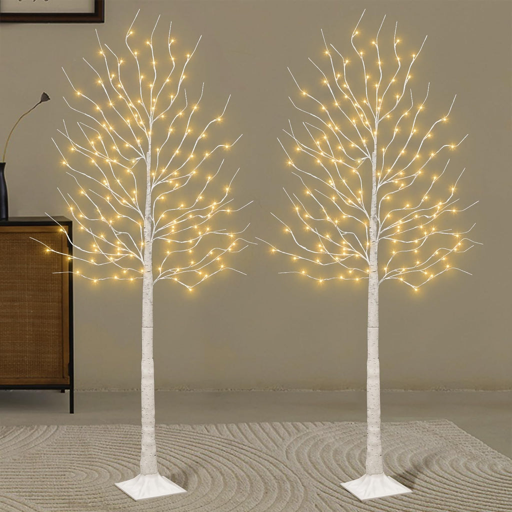 Set of 2 6 feet Lighted Birch Tree 160 LED Warm White E23821