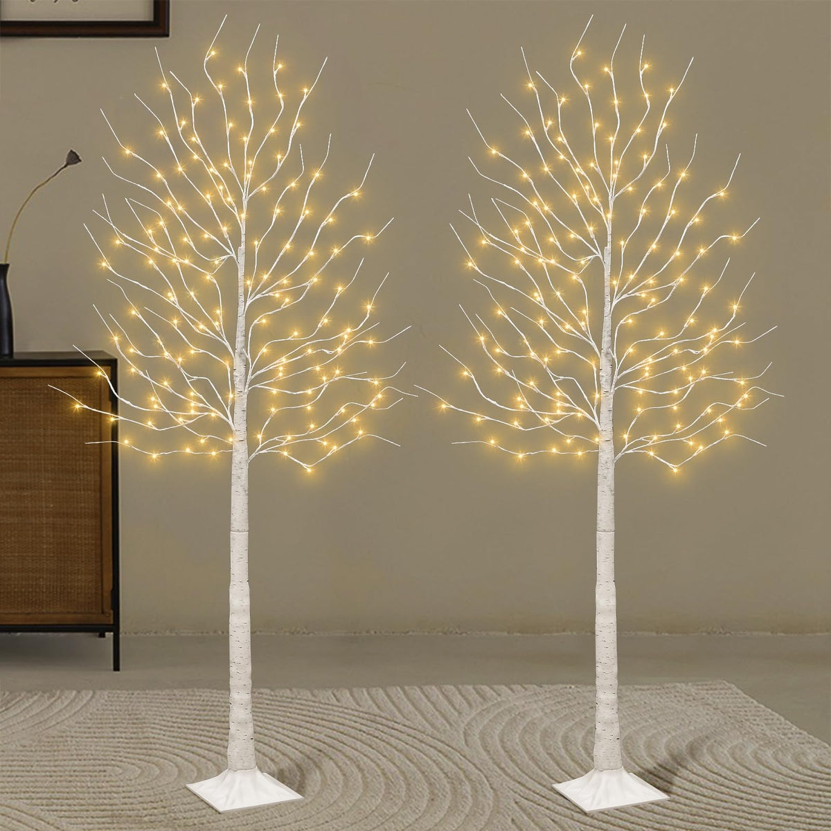 Set of 2 6 feet Lighted Birch Tree 160 LED Warm White E23821