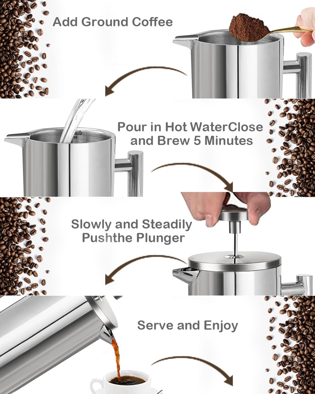 French Press Coffee Maker Stainless Steel 17 OZ D159839