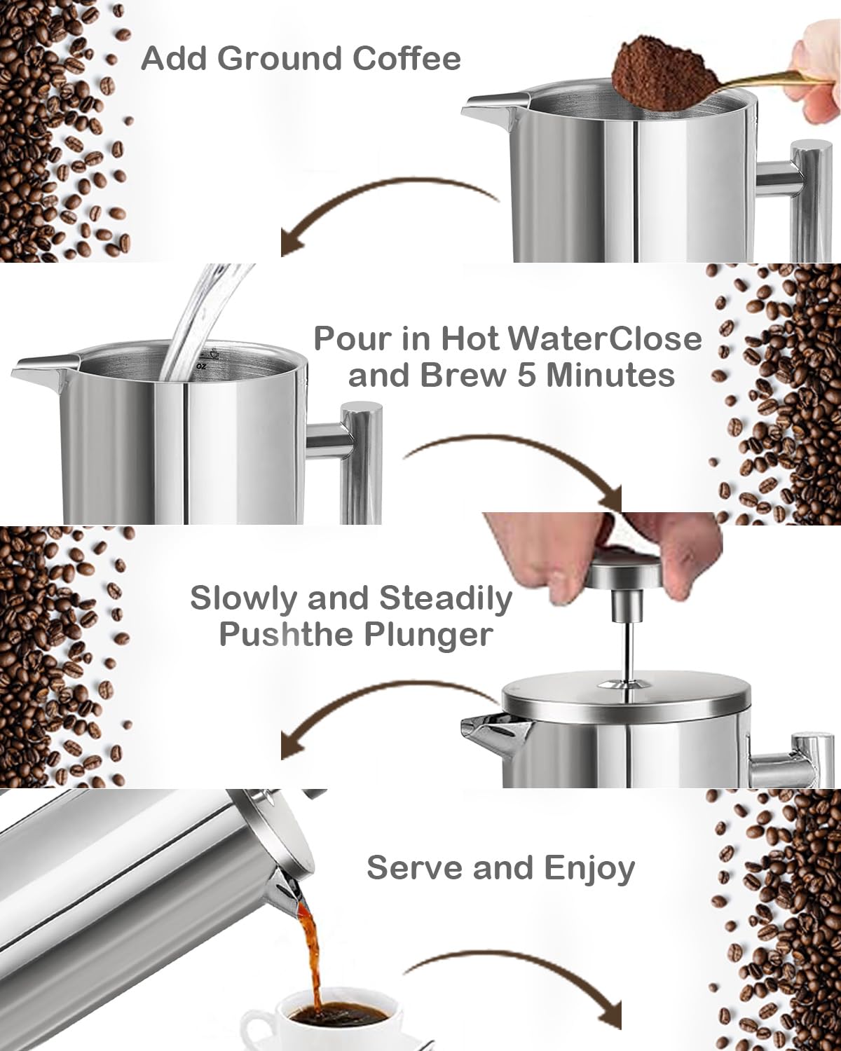 French Press Coffee Maker Stainless Steel 17 OZ D159839
