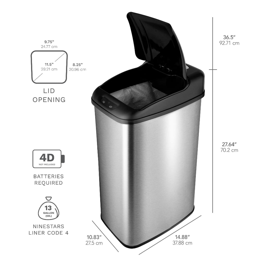 Automatic Motion Sensor Trash Can 13.2 Gal. Stainless Steel D819