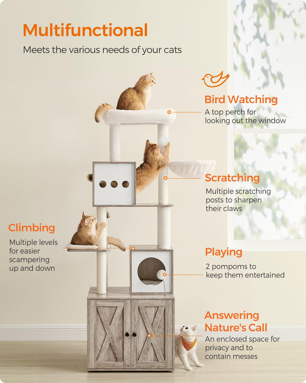 70.1-Inch Tall Cat Tree with Litter Box Enclosure J26063