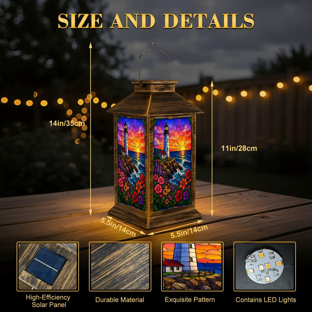 Waterproof Stained Glass Solar Lantern P8269