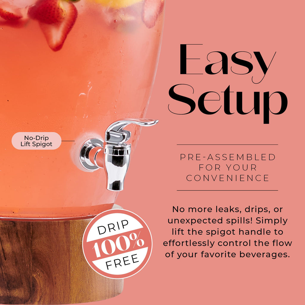 Glass Beverage Dispenser with Wood Base, 3 Gallon Q8316