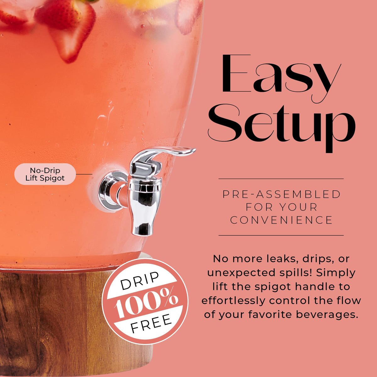 Glass Beverage Dispenser with Wood Base, 3 Gallon Q8316