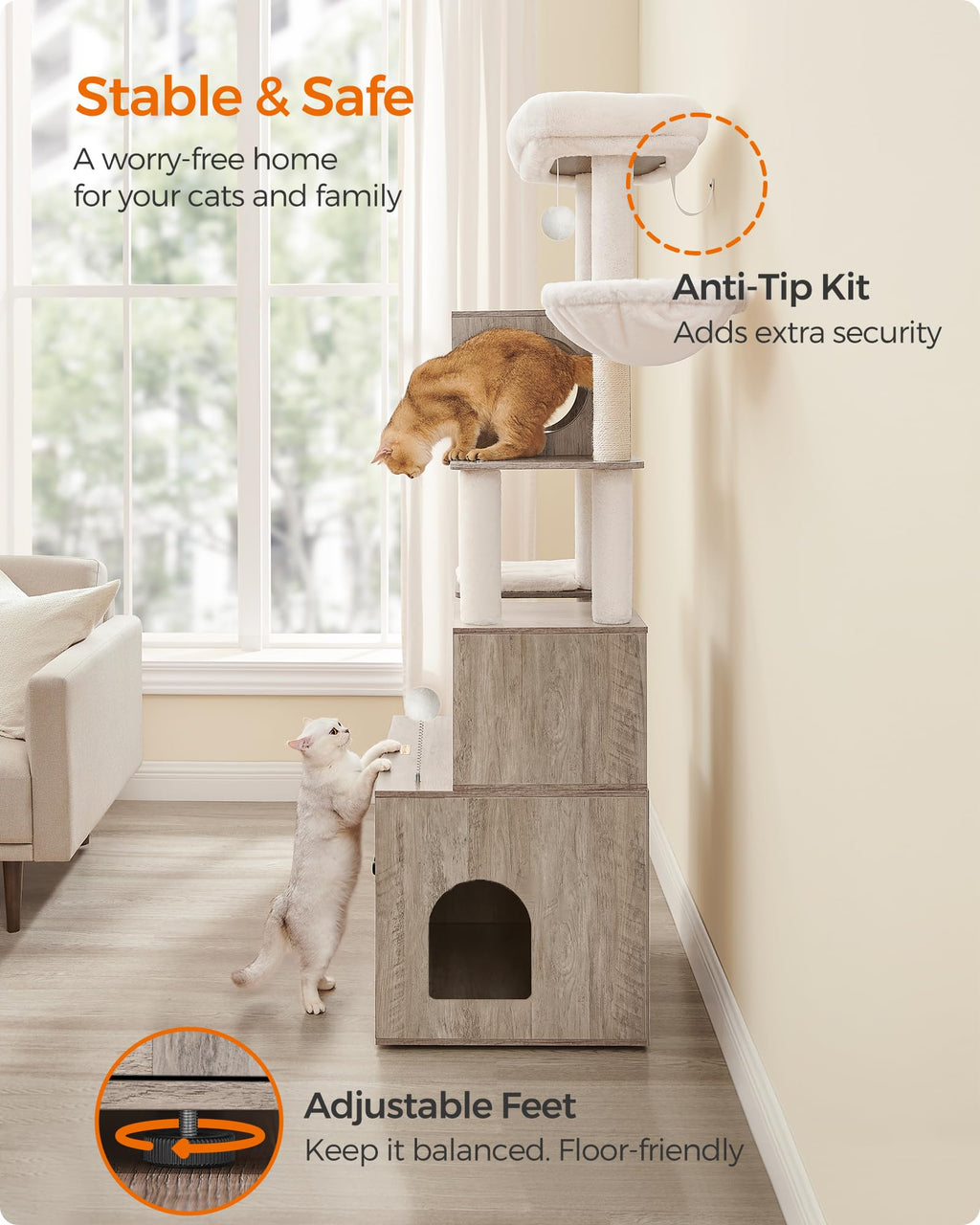 70.1-Inch Tall Cat Tree with Litter Box Enclosure J26063