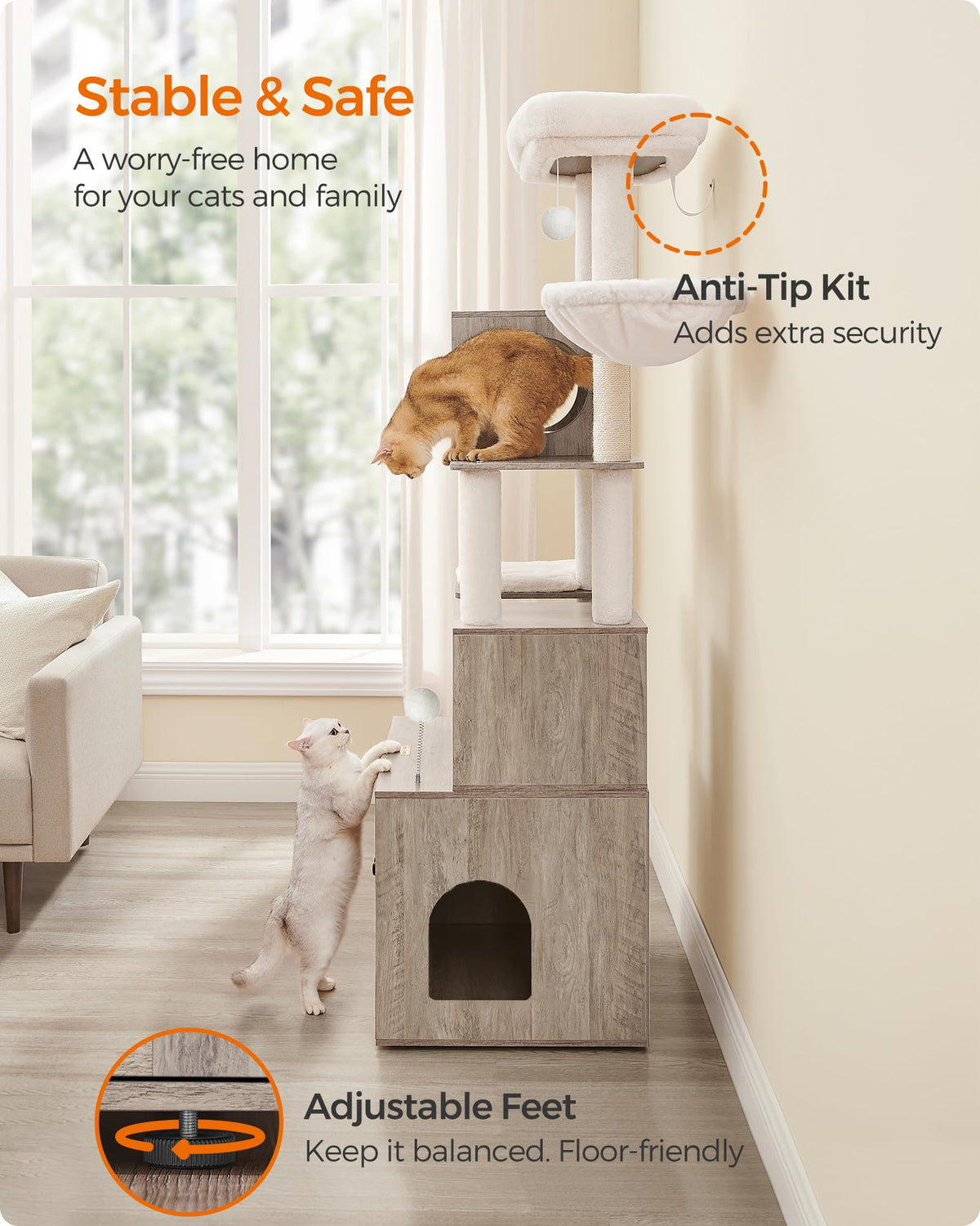 70.1-Inch Tall Cat Tree with Litter Box Enclosure J26063