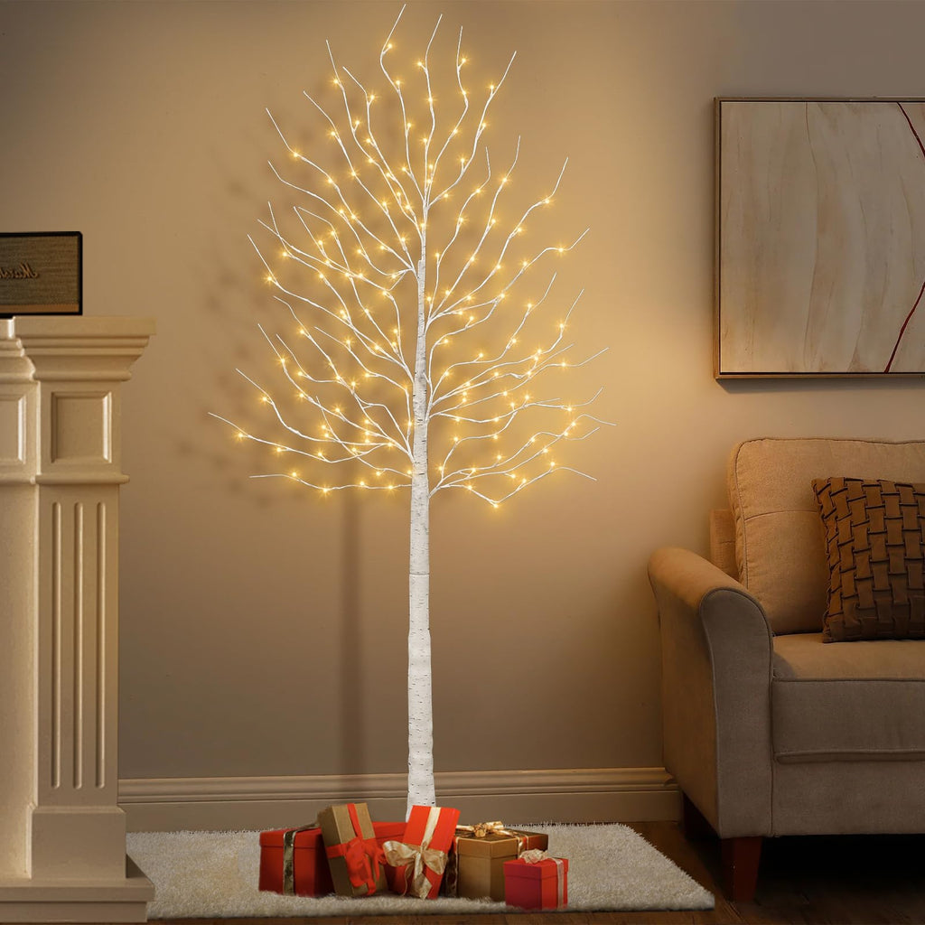 Set of 2 6 feet Lighted Birch Tree 160 LED Warm White E23821