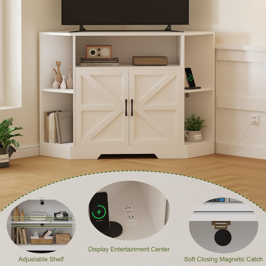Corner TV Stand with Power Outlet & Barn Doors H802257