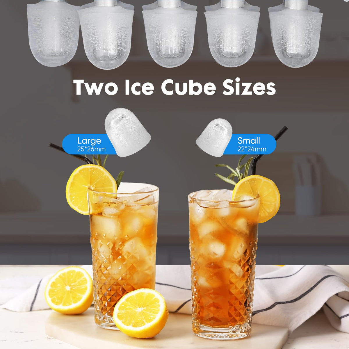 Countertop Ice Maker Machine with Handle, Self-Cleaning, 2 Sizes Bullet Ice, Black N2793