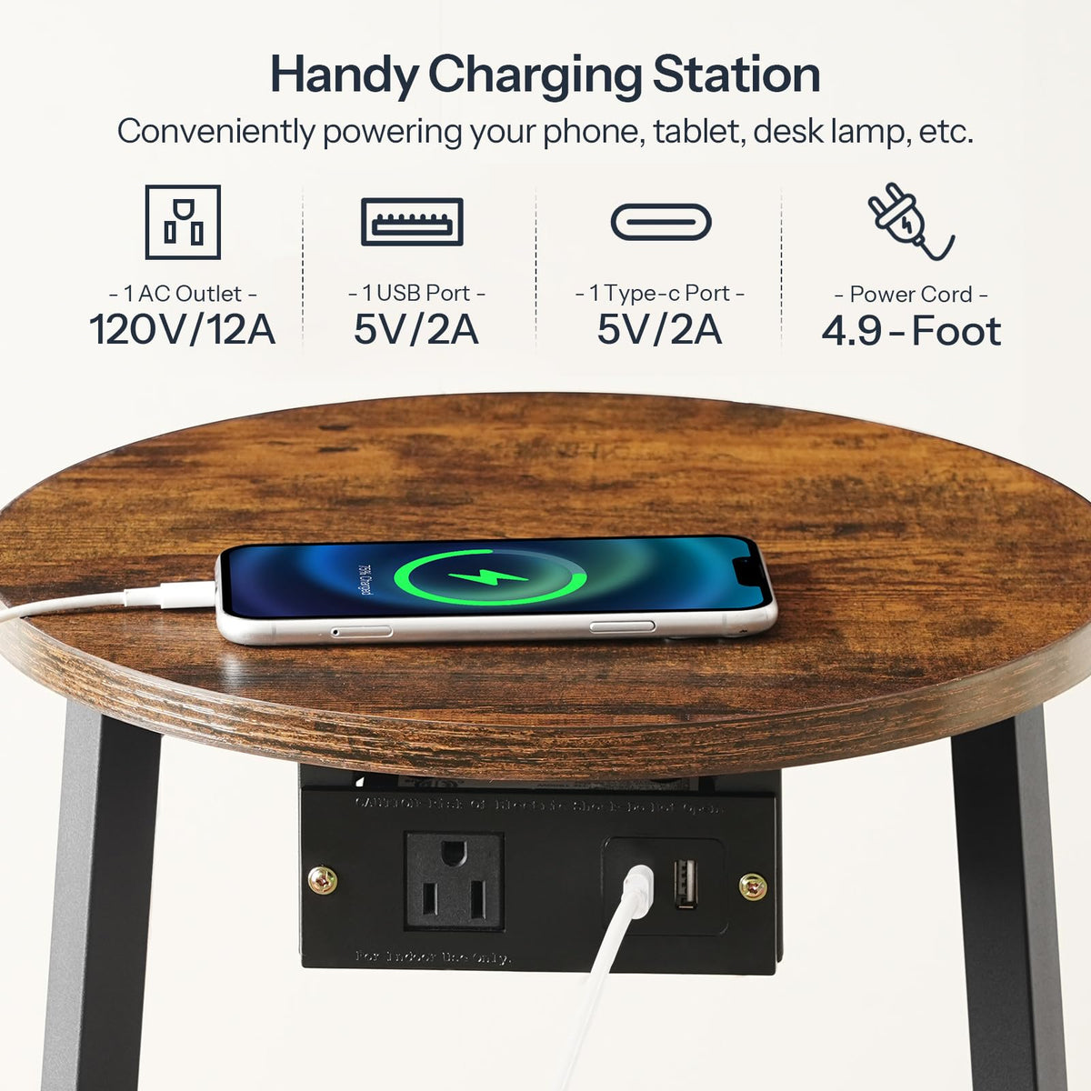 Round Side Table with Charging Station S852964