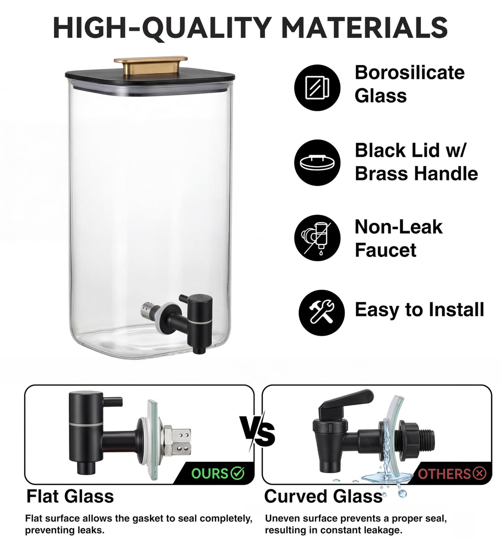 2 PCS 3 Gallon Glass Beverage Dispenser with Wood Stand T690133