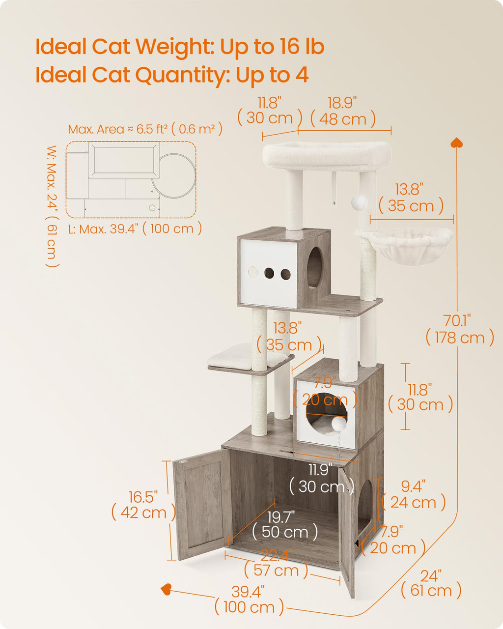 70.1-Inch Tall Cat Tree with Litter Box Enclosure J26063