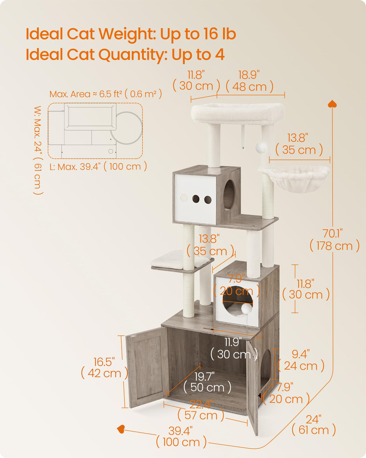 70.1-Inch Tall Cat Tree with Litter Box Enclosure J26063