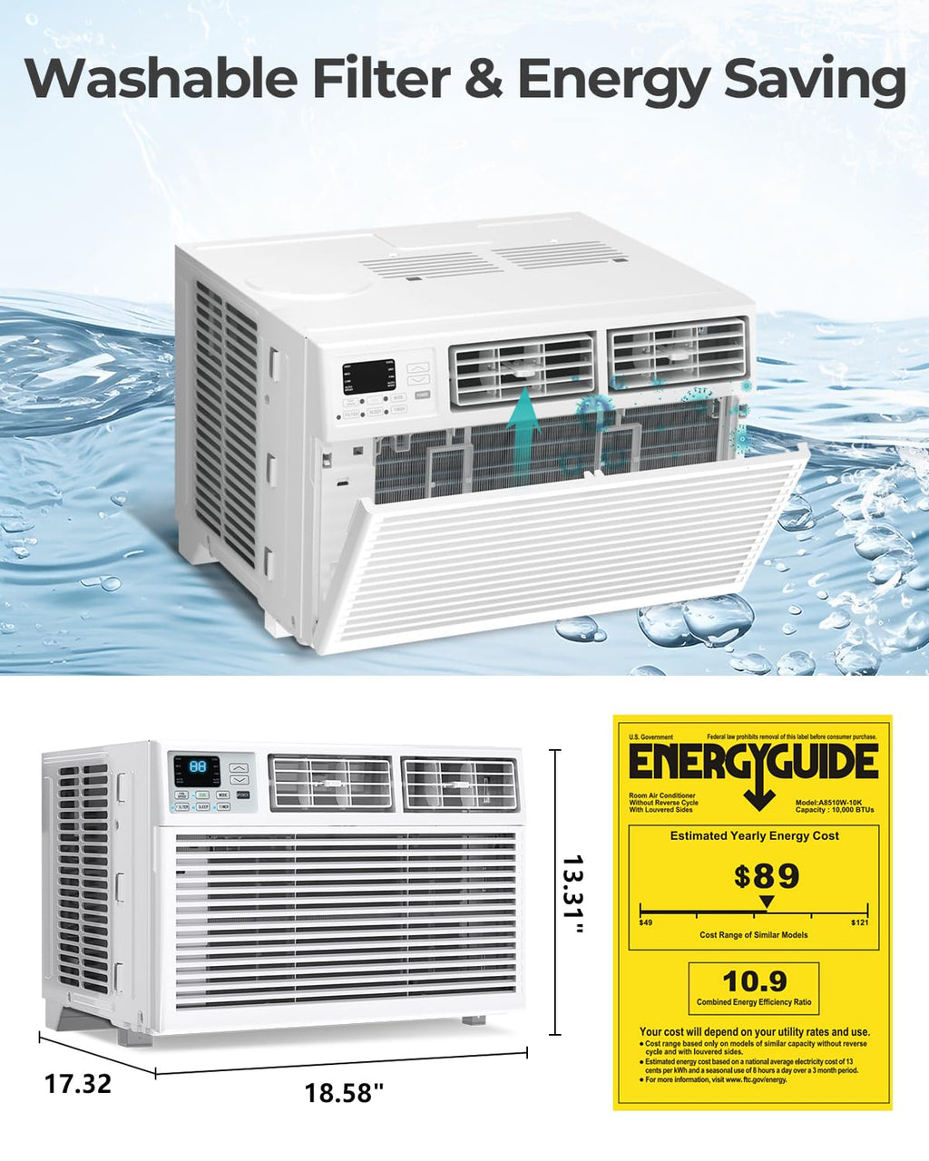 10000 BTU 6-in-1 Window Air Conditioner with Remote Control L52012