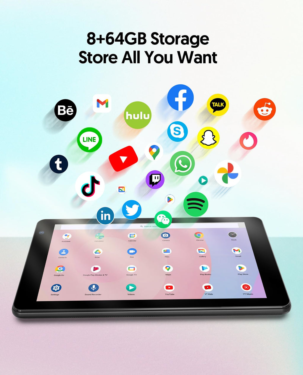 7 Inch Android 14 Tablet 8GB RAM 64GB ROM Black F9406