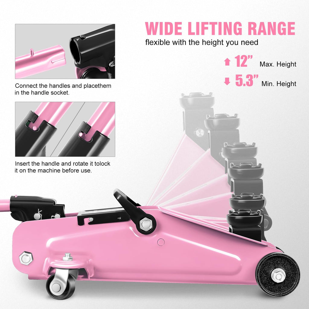 Low Profile Hydraulic Trolley Floor Jack 1.5 Ton Pink N351