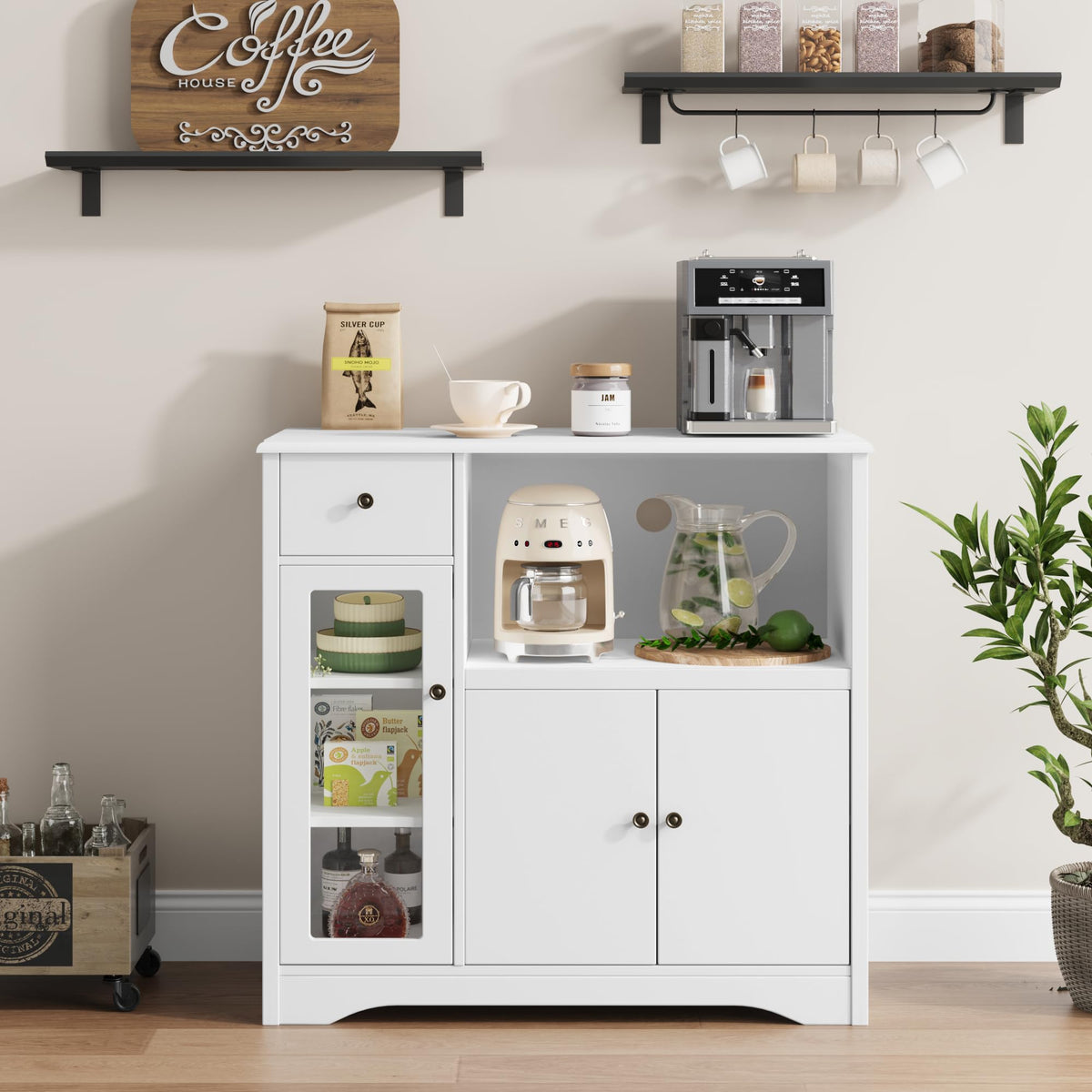 White Microwave Cabinet G266234