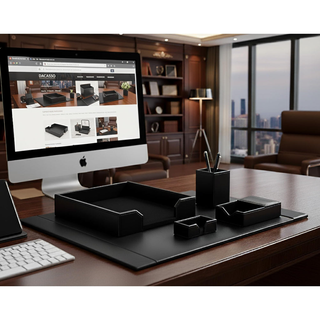 Black Bonded Leather 5-Piece Desk Set Y34212