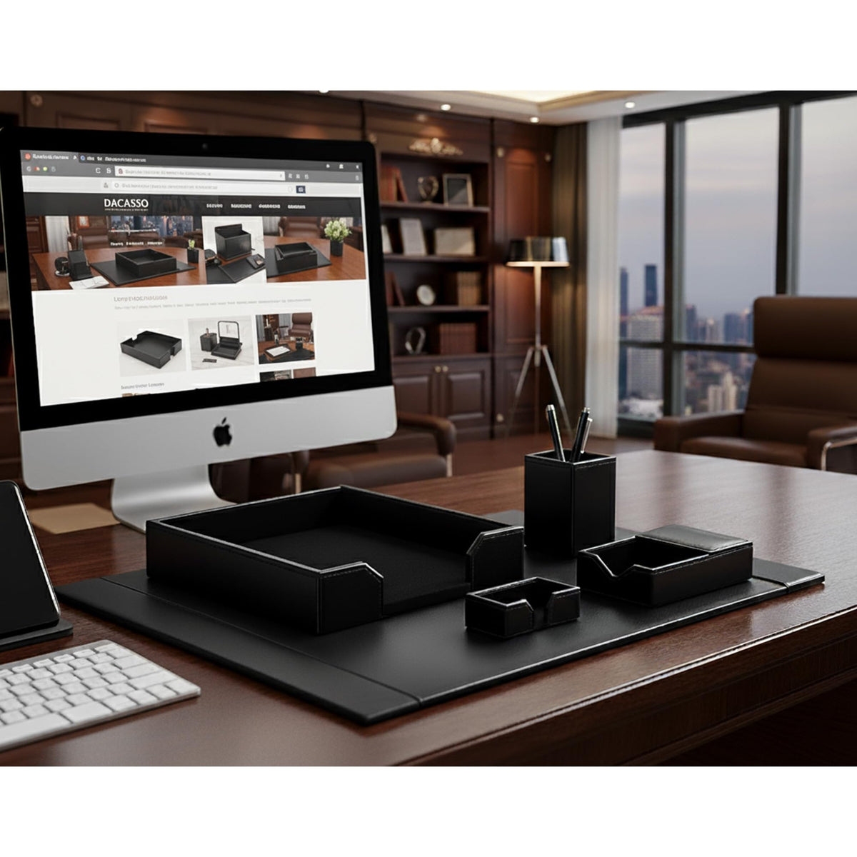 Black Bonded Leather 5-Piece Desk Set Y34212