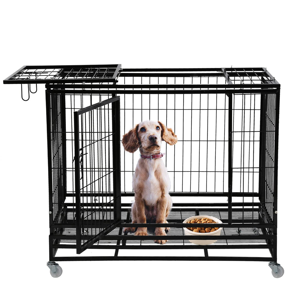 48 inch Heavy Duty Foldable Dog Crate with Lockable Wheels N810919