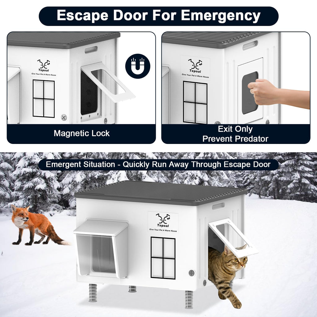 Large 100% Weatherproof Heated Outdoor Cat House with Escape Door O80988