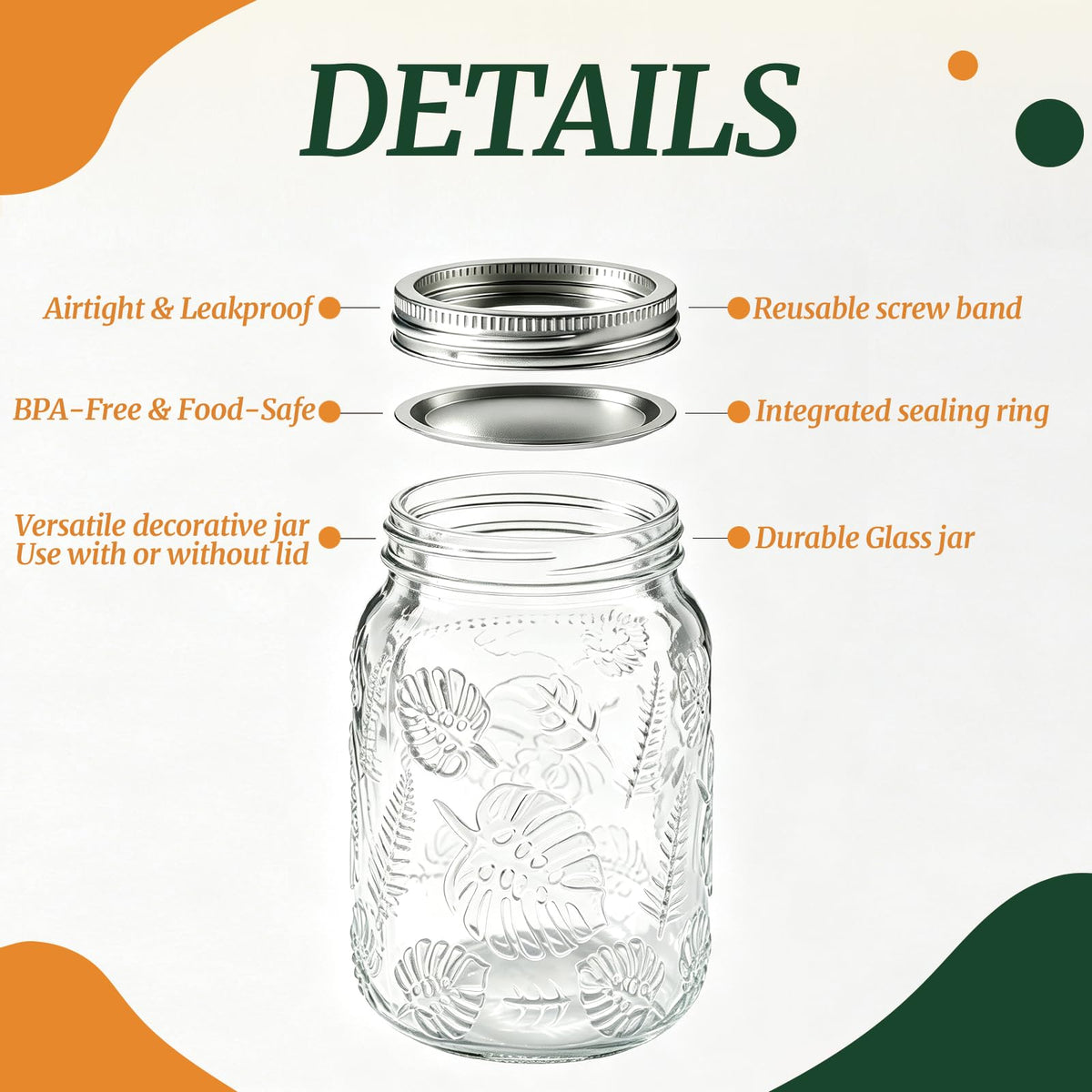 6-Pack Glass Mason Jars 16 oz Wide Mouth Canning Jars T902388