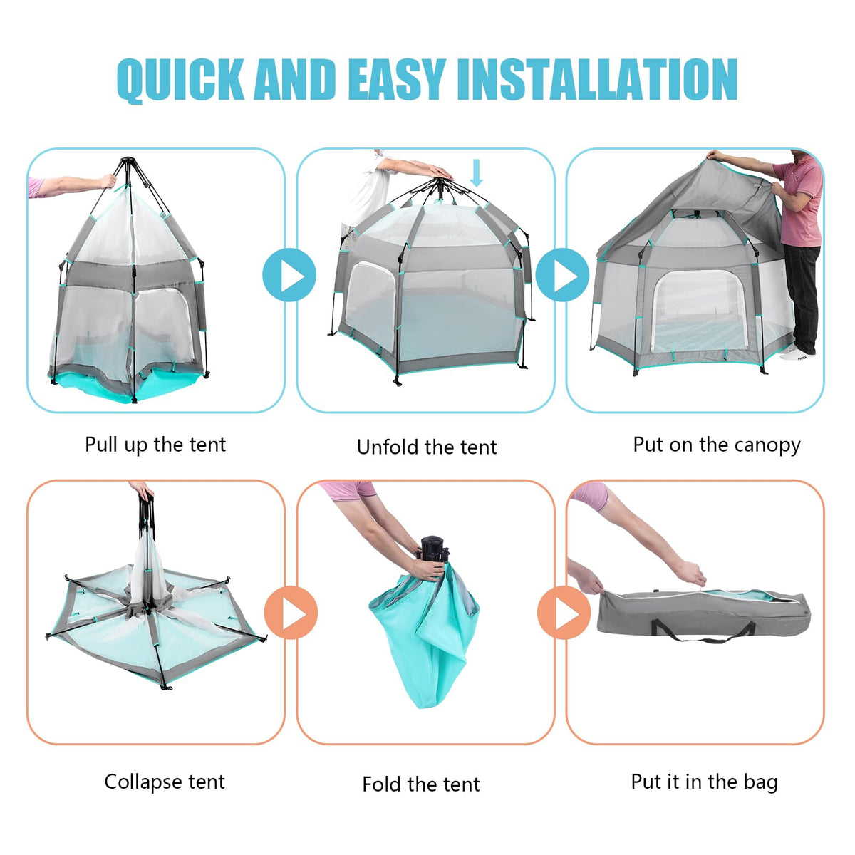 Hexagon Baby Playpen with Canopy T474
