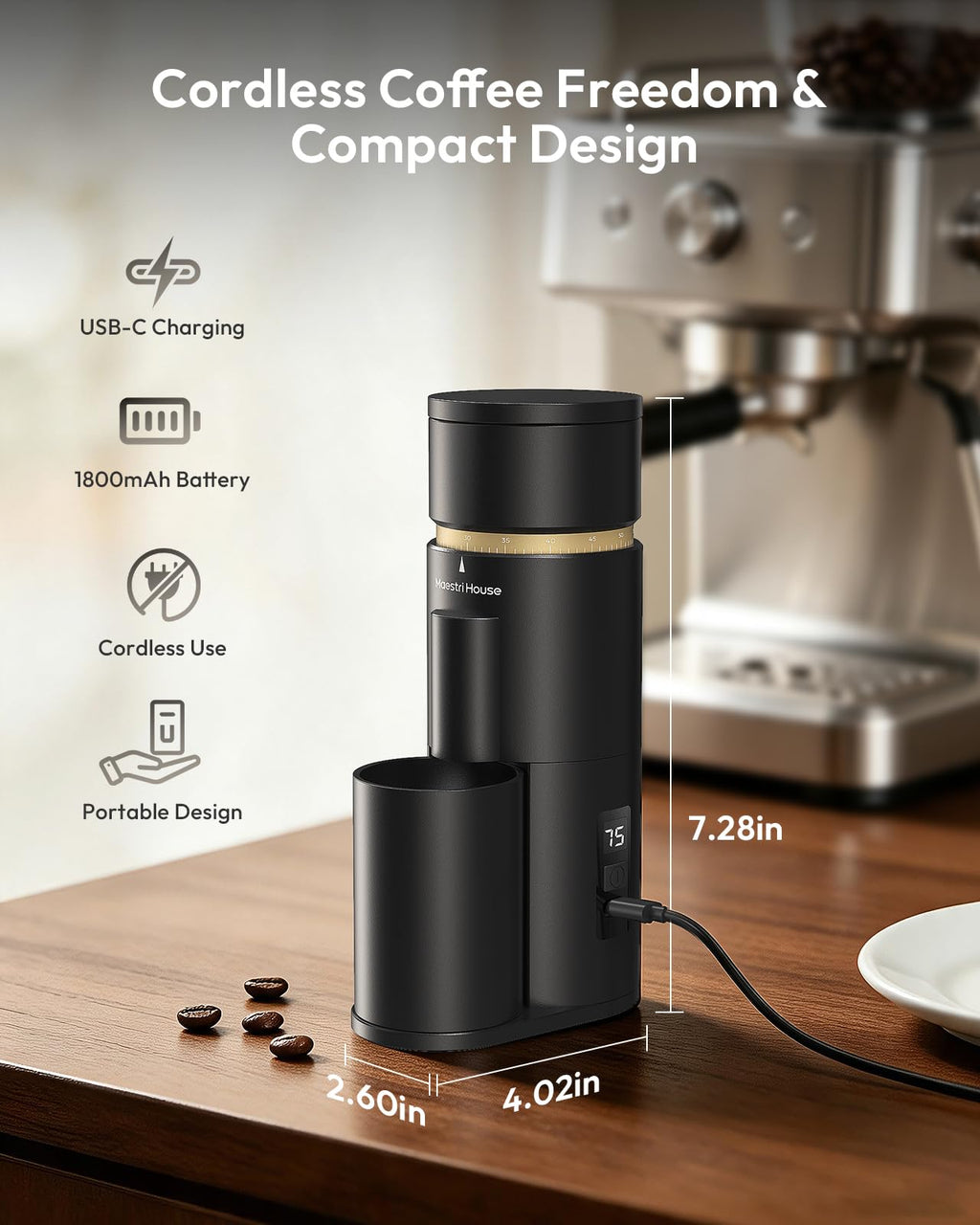 Rechargeable Single-Dose Burr Coffee Grinder D6369