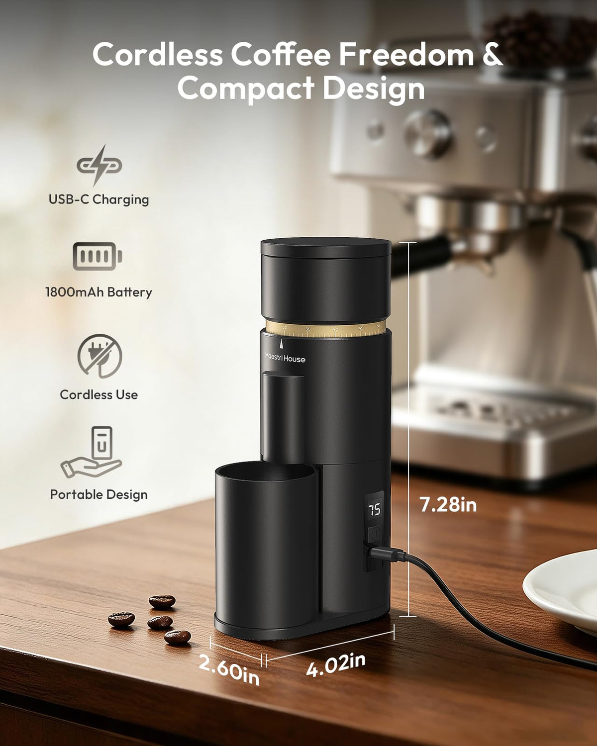 Rechargeable Single-Dose Burr Coffee Grinder D6369