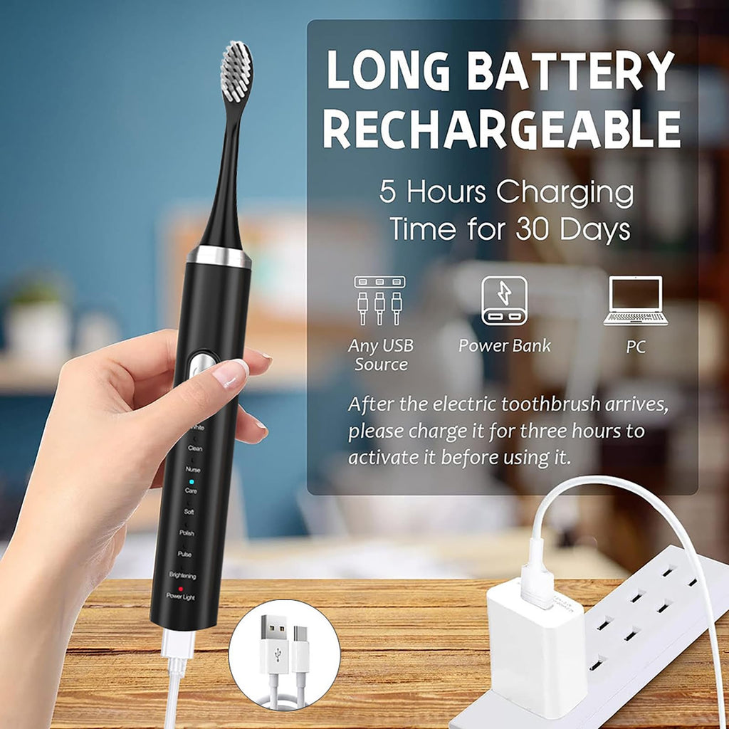 Rechargeable Electric Toothbrush with 4 Replacement Heads V235667